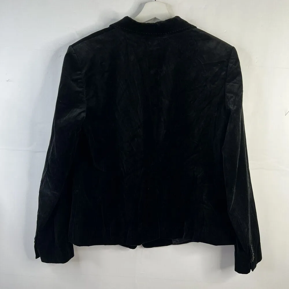 Ann Taylor Size 14 Blazer Jacket Black Velvet Long Sleeve Button Front Women's - Image 8