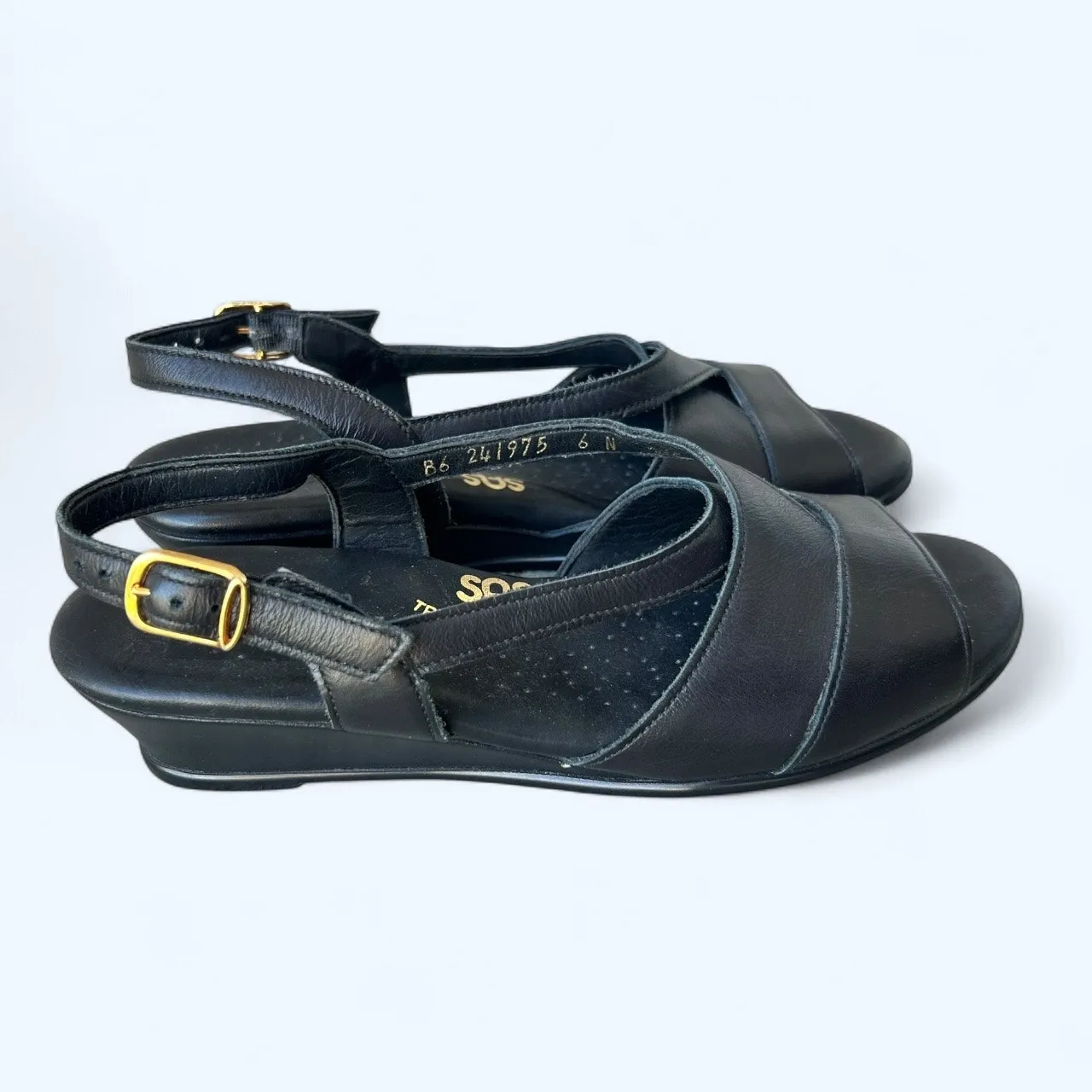 SAS Caress Cross Strap Wedge Sandal Black Women's Size 6 N Comfort Shoes - Image 4