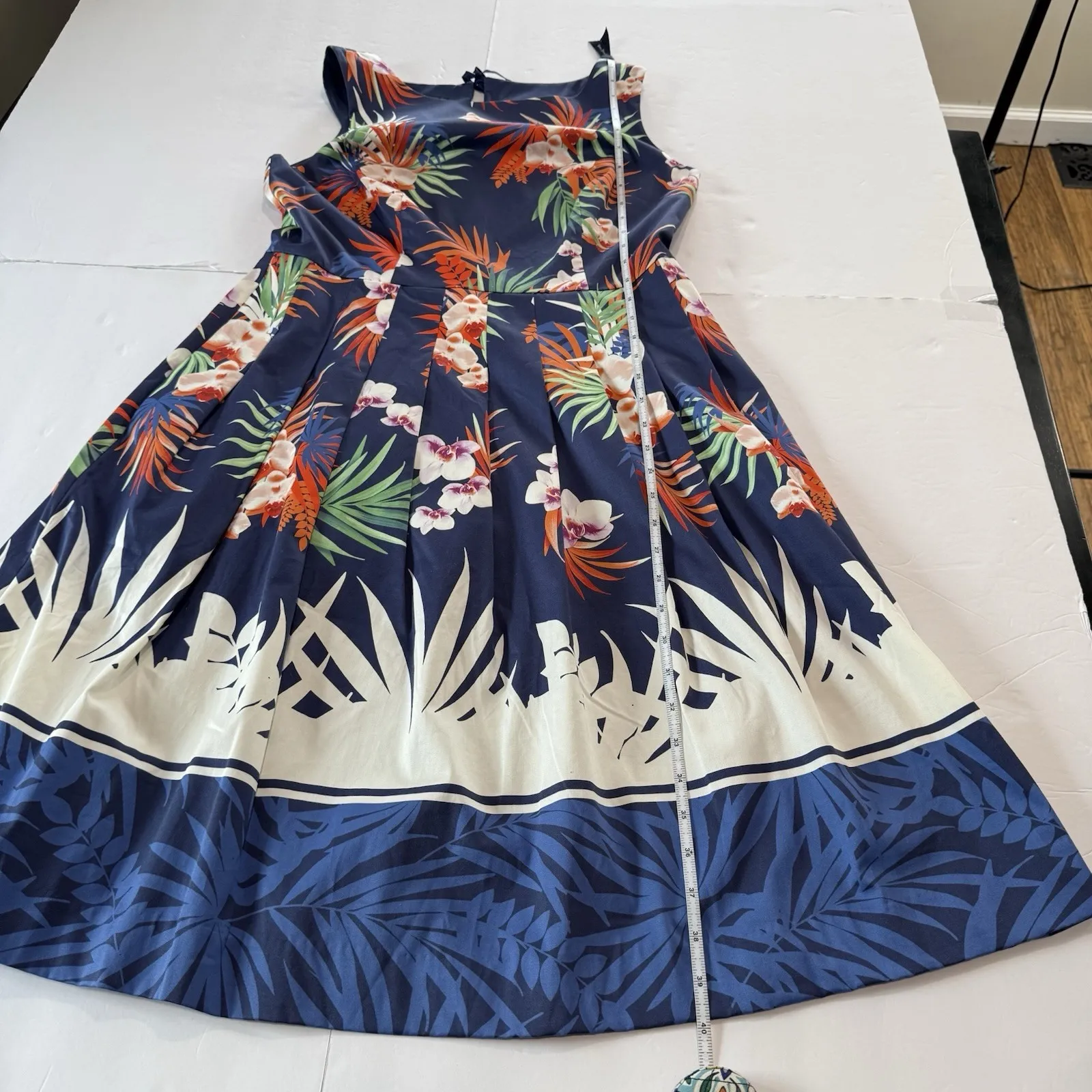 Talbots Botanical High Neck Pleat‎ Flare Sleeveless Pockets Dress Size 6 - Image 11