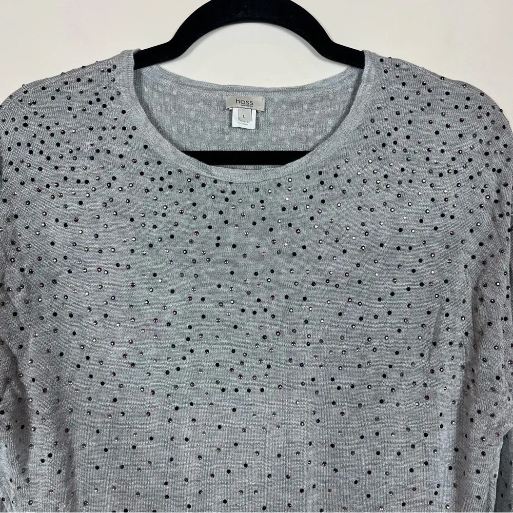 Hoss Intropia Spain Rhinestone Midi Dress Large Lightweight Neutral Sparkle Gray - Image 2