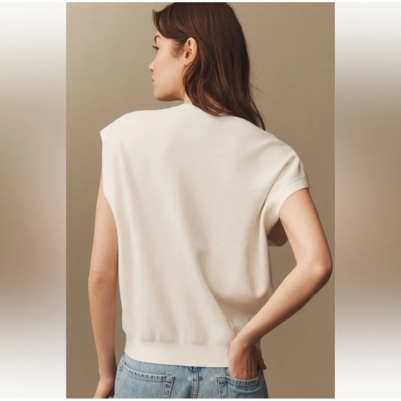 MAEVE Anthropologie Ivory Button Front Slouchy Sweater Vest Size XS - Image 2