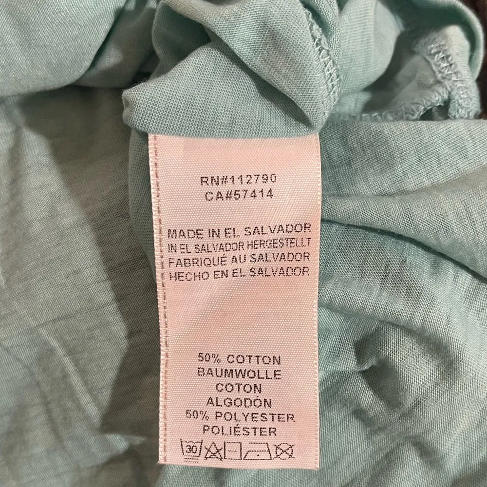 Women’s Tru Religion aqua short sleeve t-shirt w/ black crystal script Buddha S - Image 5