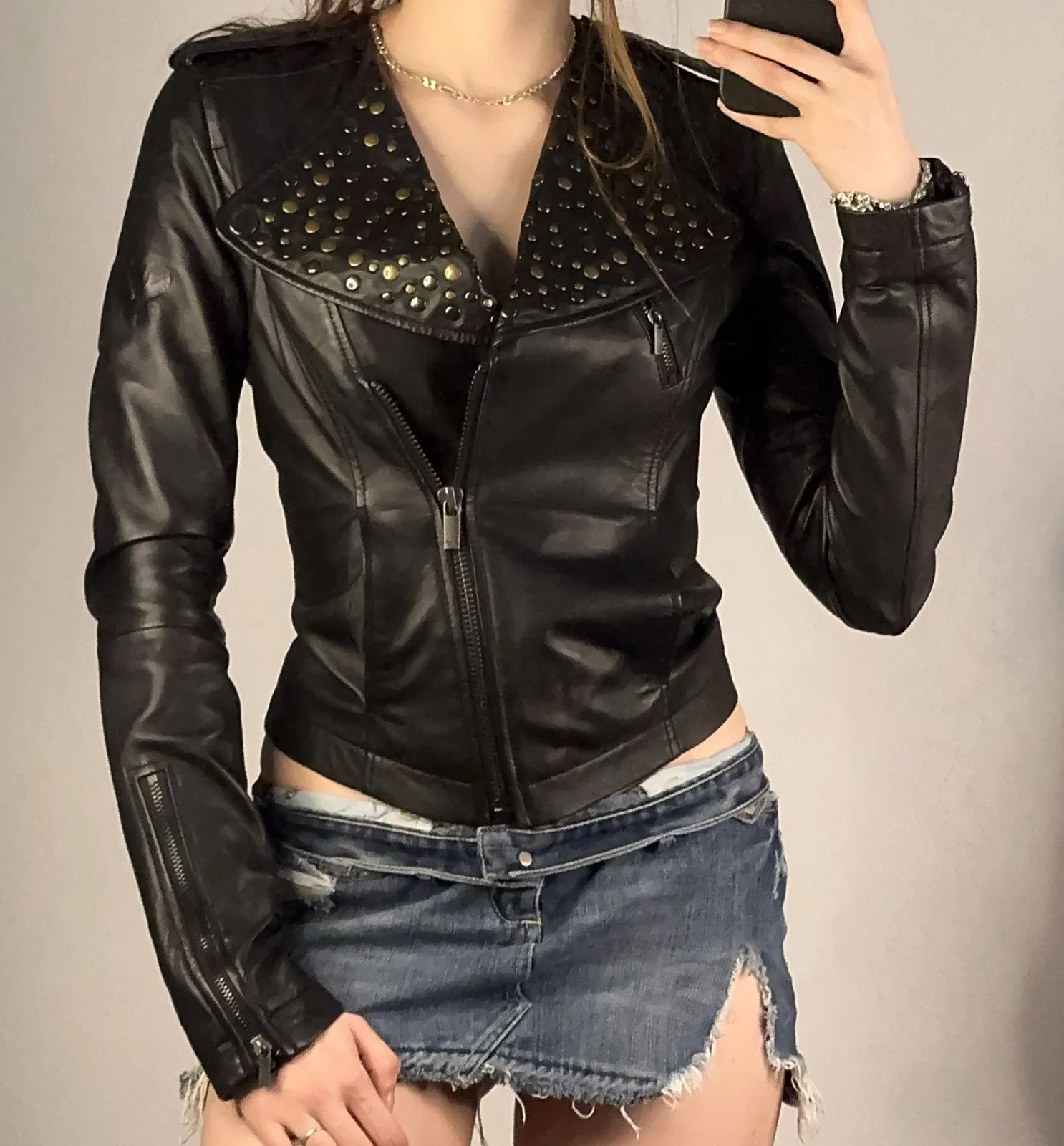 William Rast Studded Genuine Leather Moto Jacket Black Size XS - Image 1