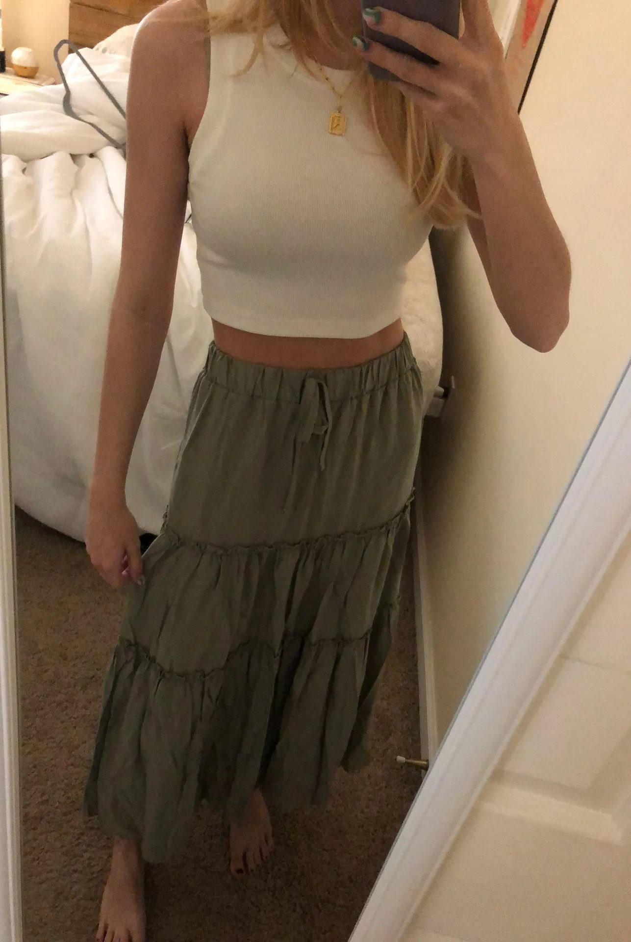 SheIn Green Flowy Maxi Skirt - Image 3