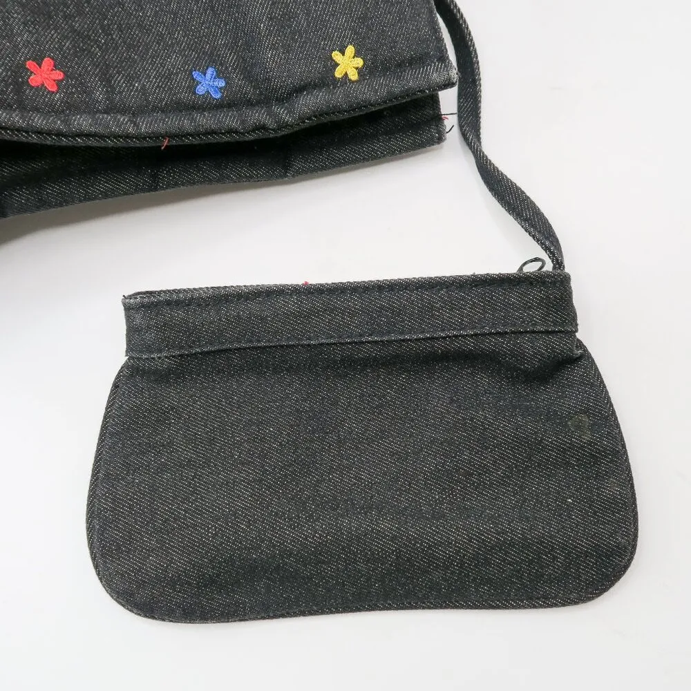 Vintage 90s Preston & York Denim Embroidered Flower Tote Bag Purse - Image 8