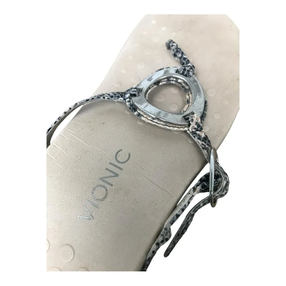 Vionic Karina Leather Slide Faux Snake skin Thong Arch Support Sandal. S… - Image 5