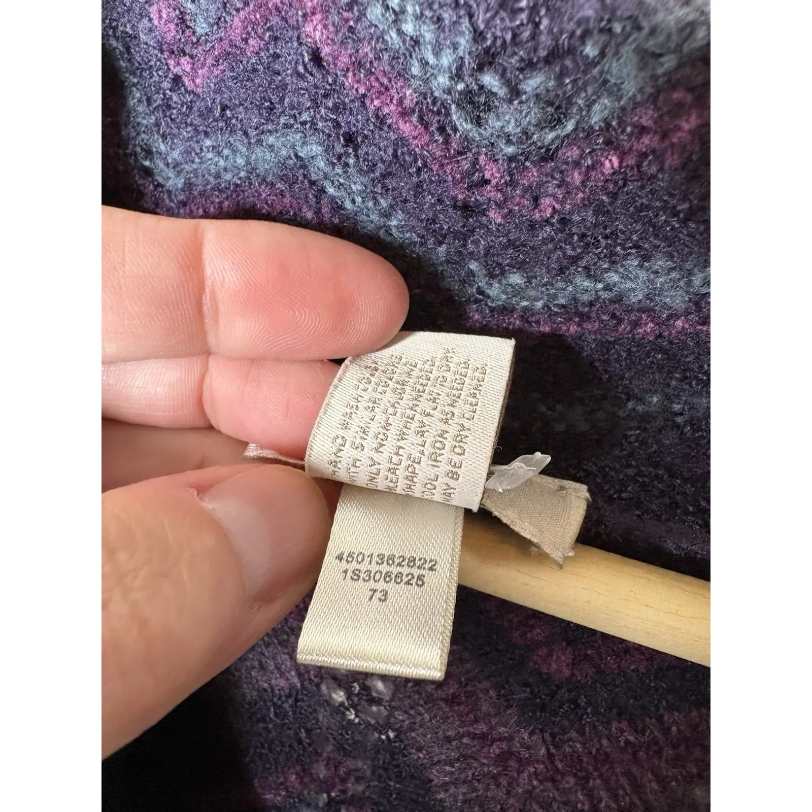 Chicos 1 US M Sweater Cowl Neck Semi Sheer Purple Flame Stitch Chelsea Pullover - Image 6