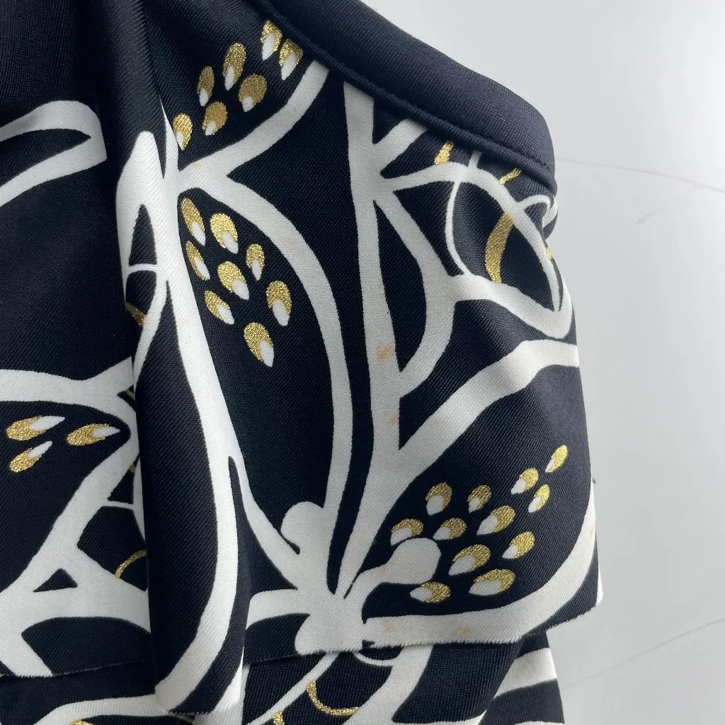 Rose Marie Reid Black White Floral Triple Ruffle One - Image 4