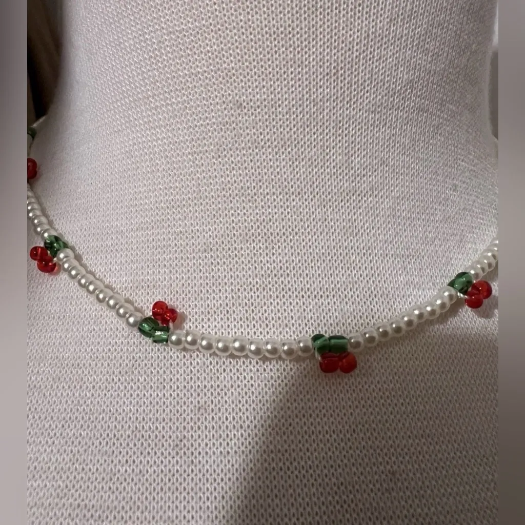 Cherry Bead Necklace Choker Dainty Delicate Fairy Coquette - Image 2