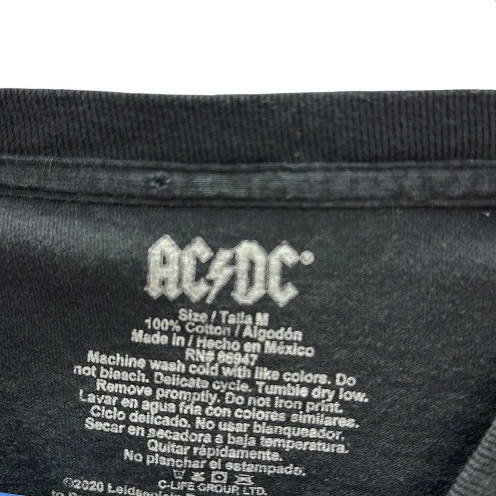 AC/DC Black Cotton Leopard Print Logo Back in Black Raw Hem Crop Graphic Tee M - Image 9