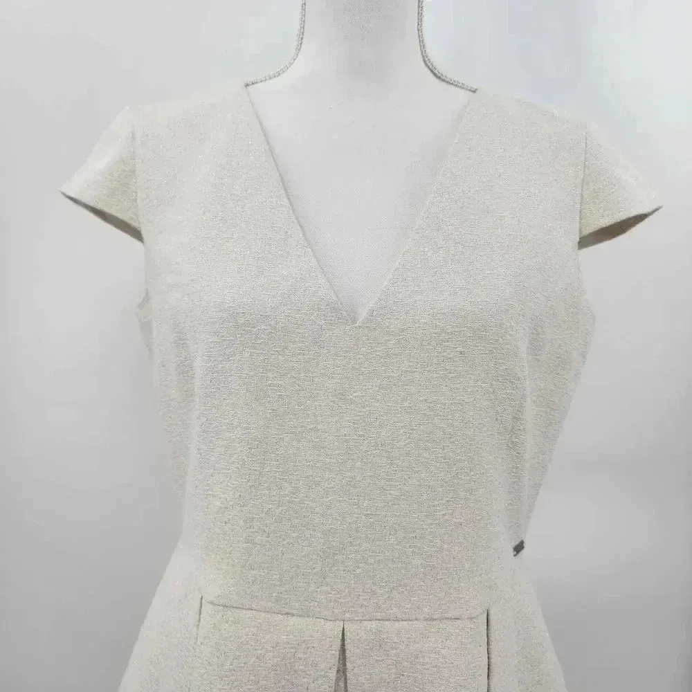 Armani Exchange White Silver Short Sleeve V Neck Flare Flirty Zipper‎ Back Dress - Image 7