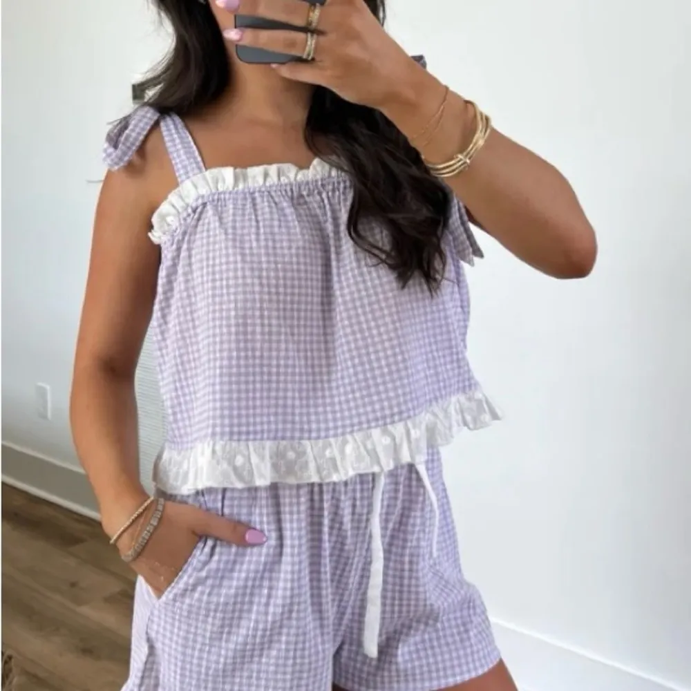 Le Lis Purple and White Ruffle Trim Pajama Set - Image 3