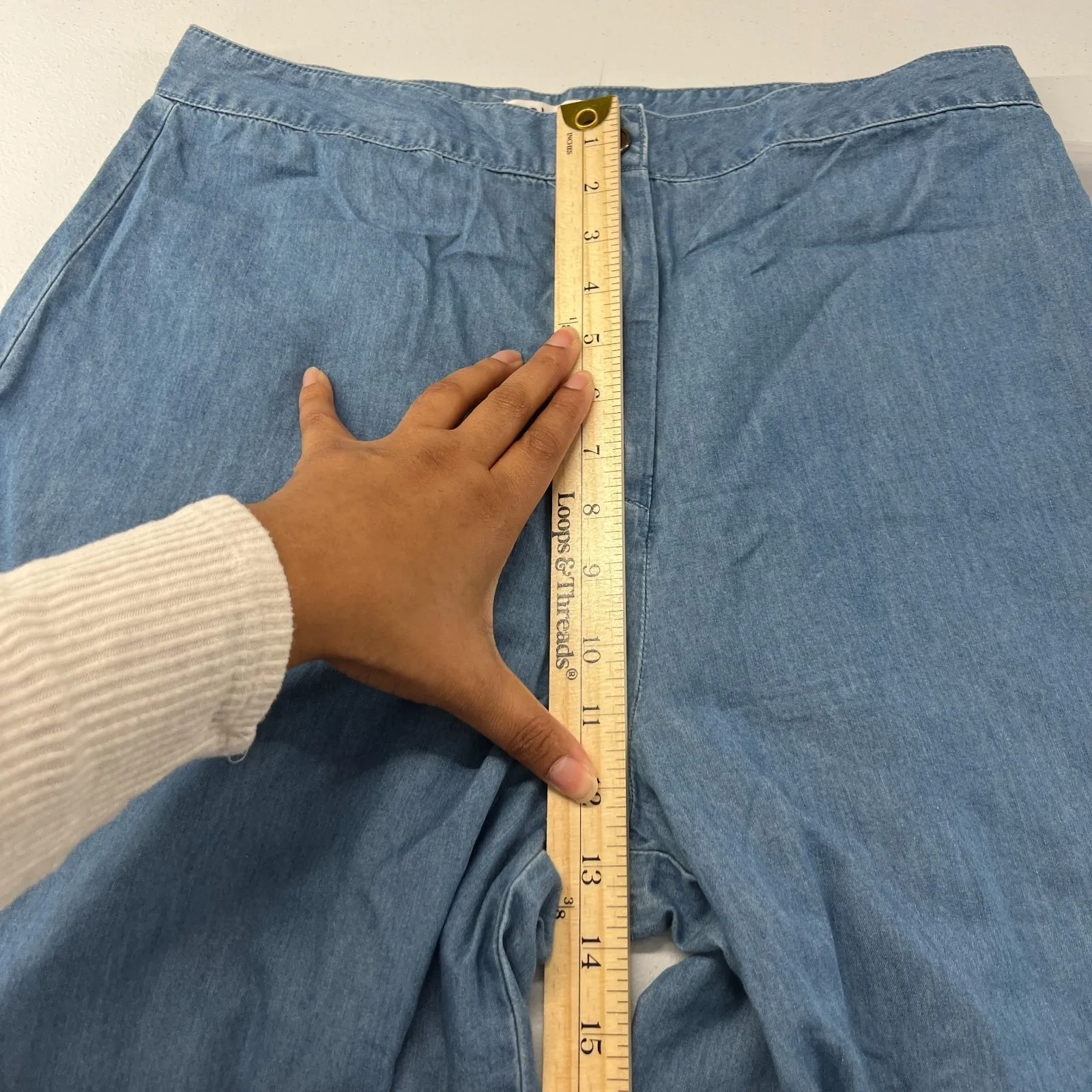 The Edit Seventeen Wide Leg Jeans Women 13 Blue Chambray Denim Cotton High Rise Size undefined - Image 12