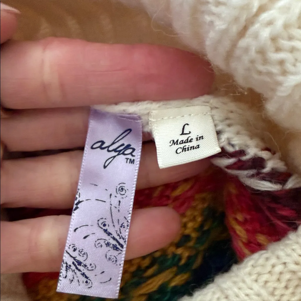 Alya Anthropologie Rainbow Fair Isle Knit Popover Turtleneck Tunic Sweater - Image 3