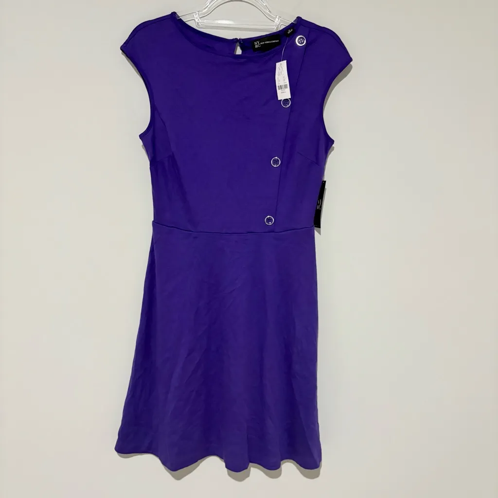 New York and company Tall Side-Button Flare Dress City Knits purple size‎ small - Image 2