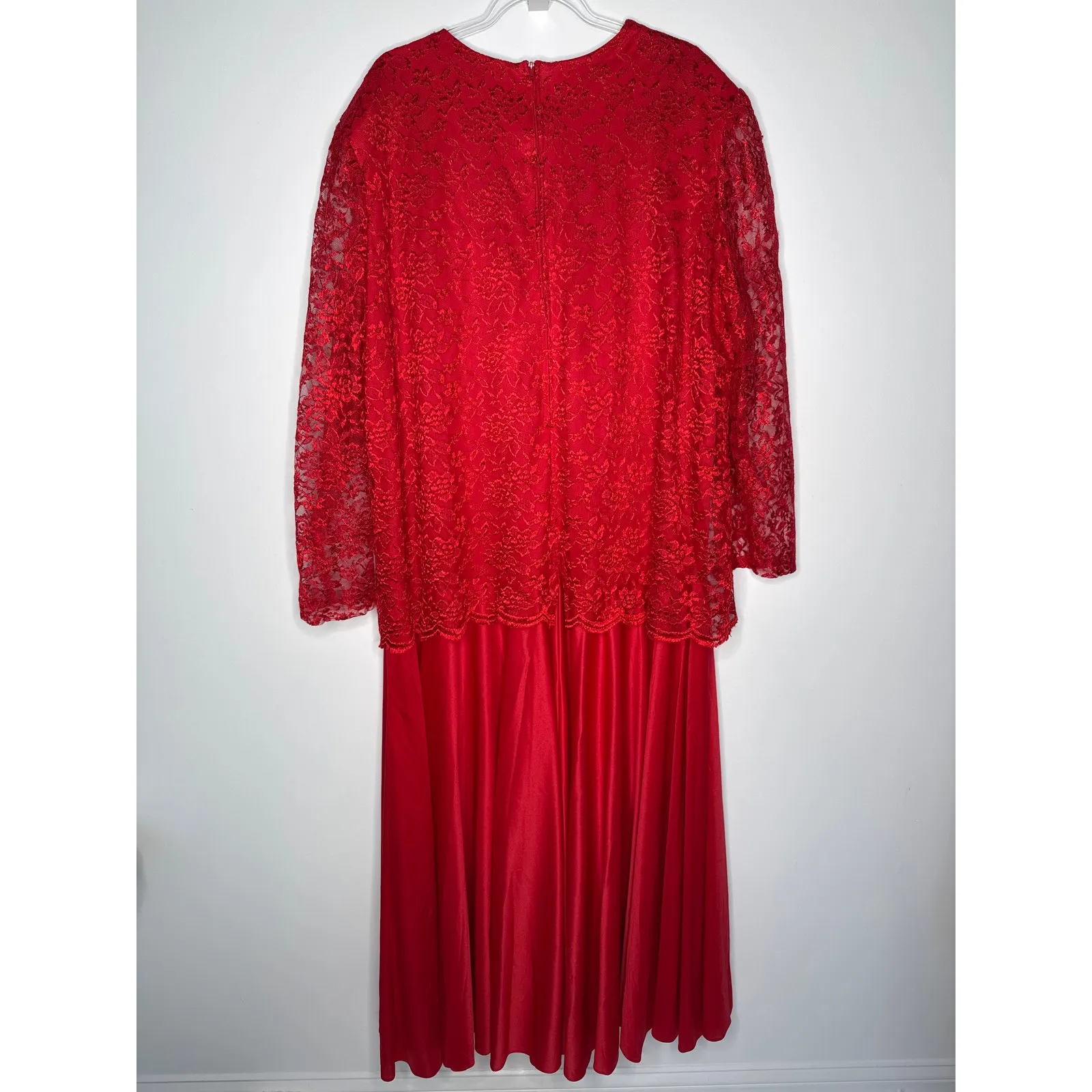 1970s Red Lace Long sheer Sleeve Maxi Dress Satya’s Fashion Hoilday formal 4X - Image 9