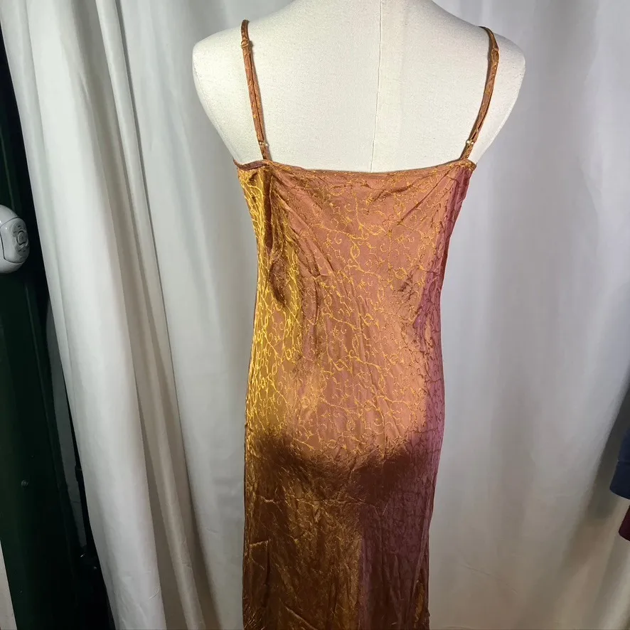 Vintage Newport News Slip Dress 10 4 Gold Jacquard Satin Maxi Y2K Fairy 90's - Image 10