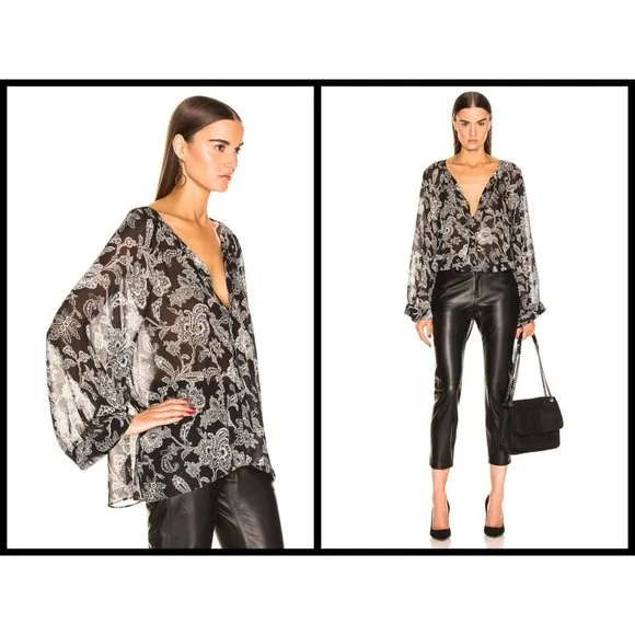 💕NILI LOTAN💕 Acadia Silk Blouse ~ Black Paisley Size XS - Image 2