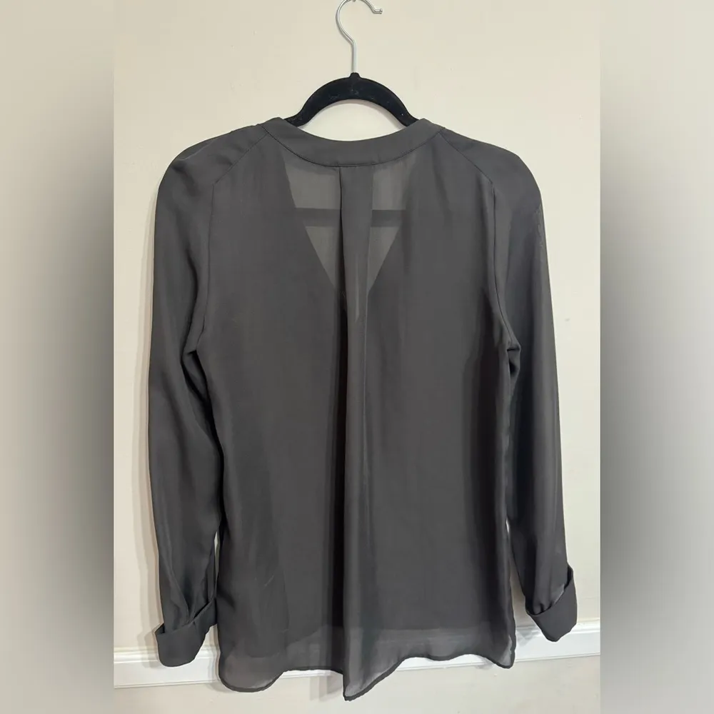 H & M | Dark Brown Sheer Long Sleeve Dressy Button Up Blouse | Size 4 - Image 2