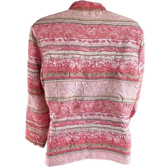 Vintage Analogy Women's M Pink Y2K Floral Stripe Standing Collar Zip Jacket Size 8 - Image 4
