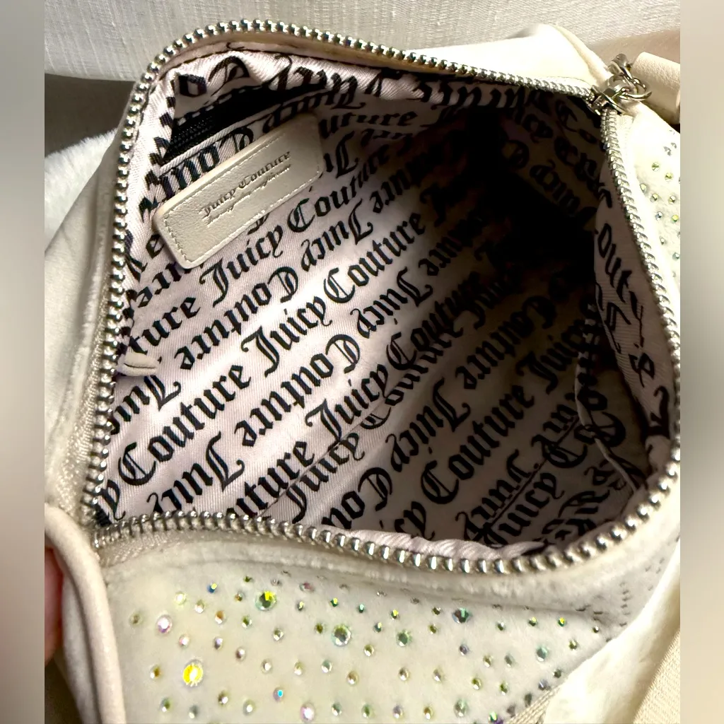 NEW Juicy Couture White Fuzzy Crystal Roll Crossbody Bag - Image 8