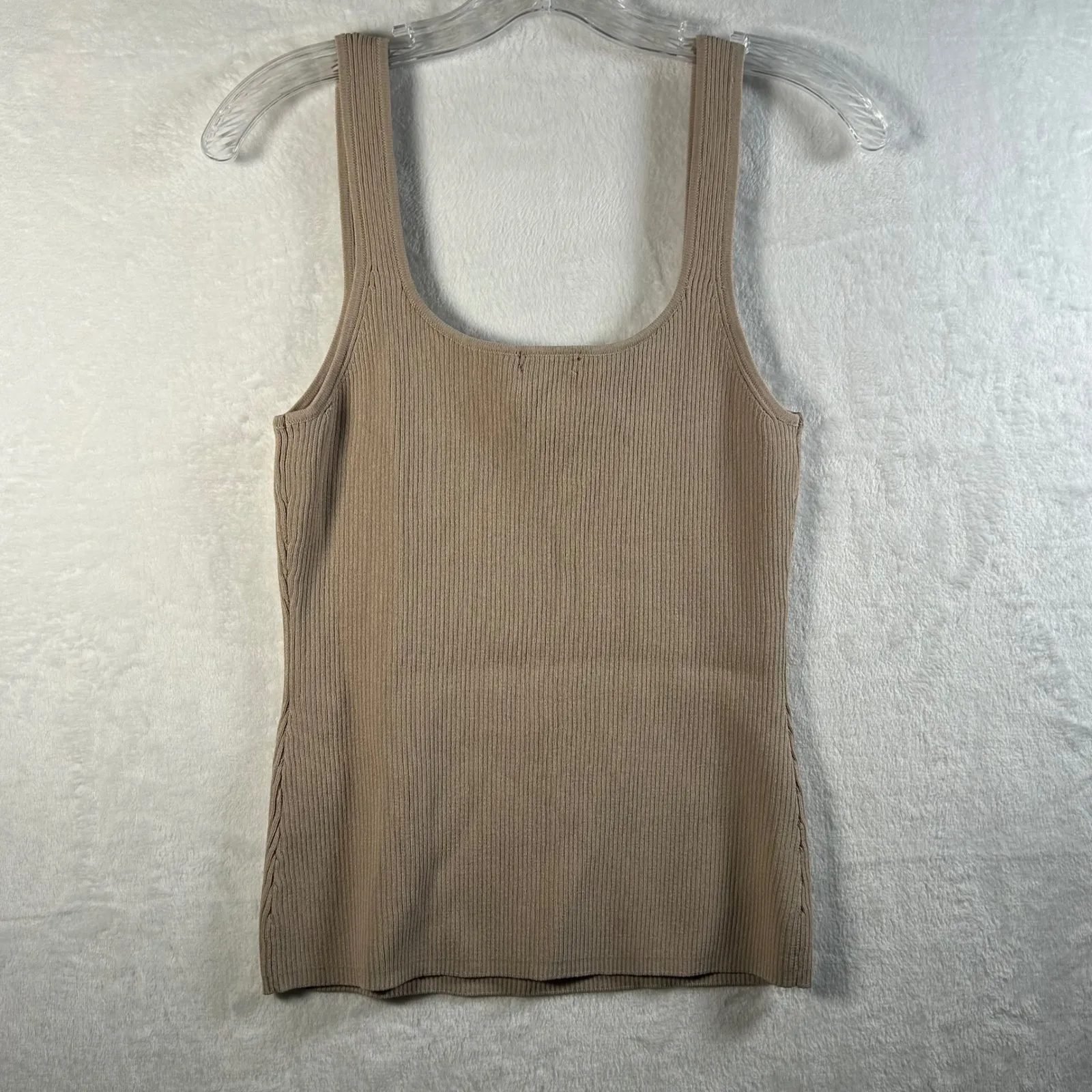 Halogen Ribbed Tank Top Taupe Scoop Neck Sleeveless Knit Size S - Image 5