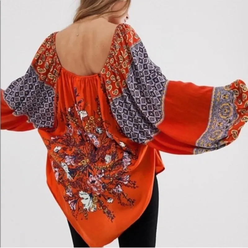 Free People Top XS Blouse Oversized Small Shirt Flowy Cottage Boho Billowy 70s - Image 2