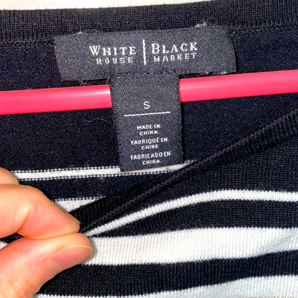 White House Black Market Striped Sweater Women EUC Sz Sm Black Gold - Image 16