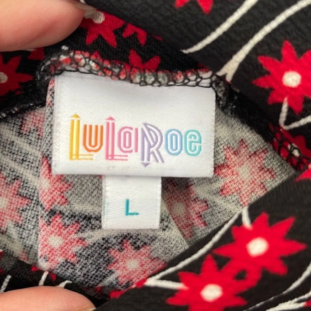 Lularoe Womens Pencil Straight Skirt Floral Stretch Casual Black‎ Red Large - Image 3