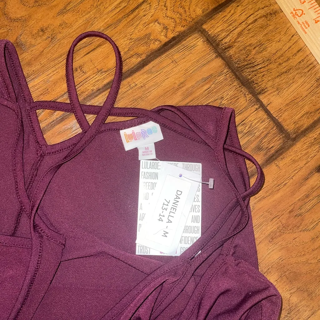LuLaRoe Burgundy Strappy Top Danielle tank top criss cross back top shirt NWT M - Image 5