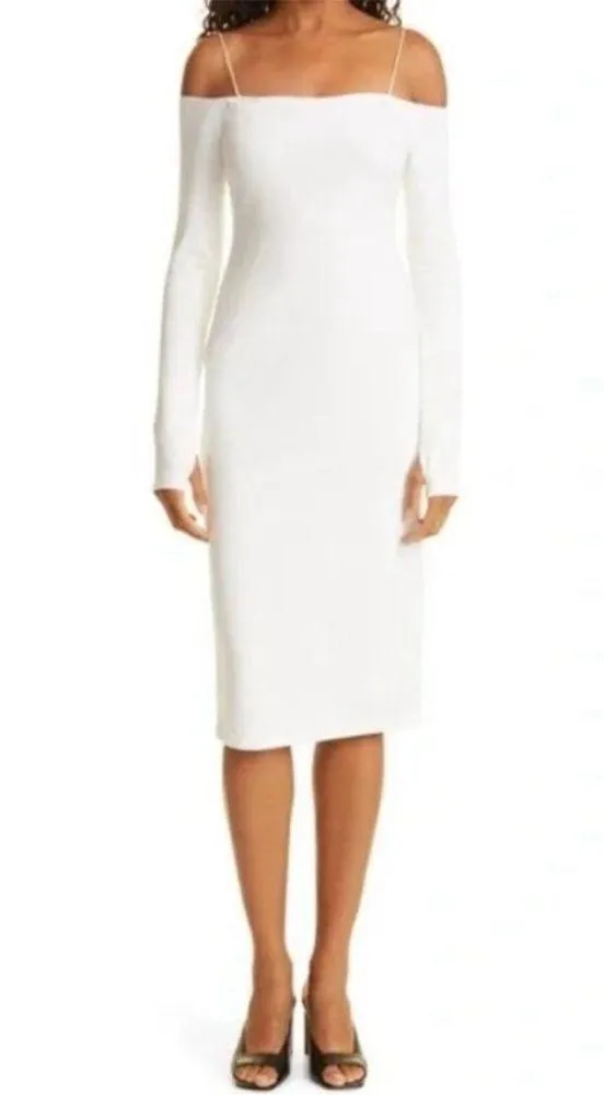 NWT Alice + Olivia Dorinda Off Shoulder Long Sleeve Knit Midi White Dress Size 0 - Image 3