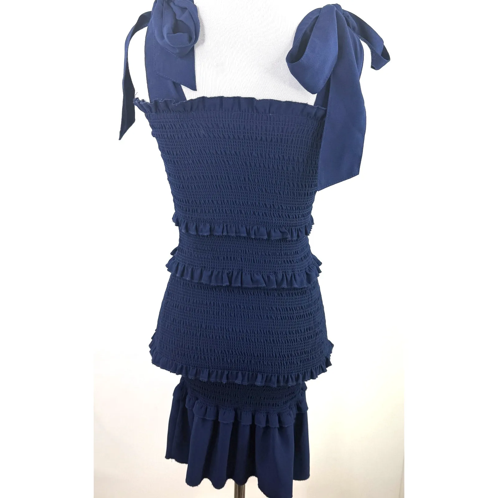Alter’d State Navy Blue Ruffle Smocked Shoulder Tie Bodycon Dress Size XS - Image 5