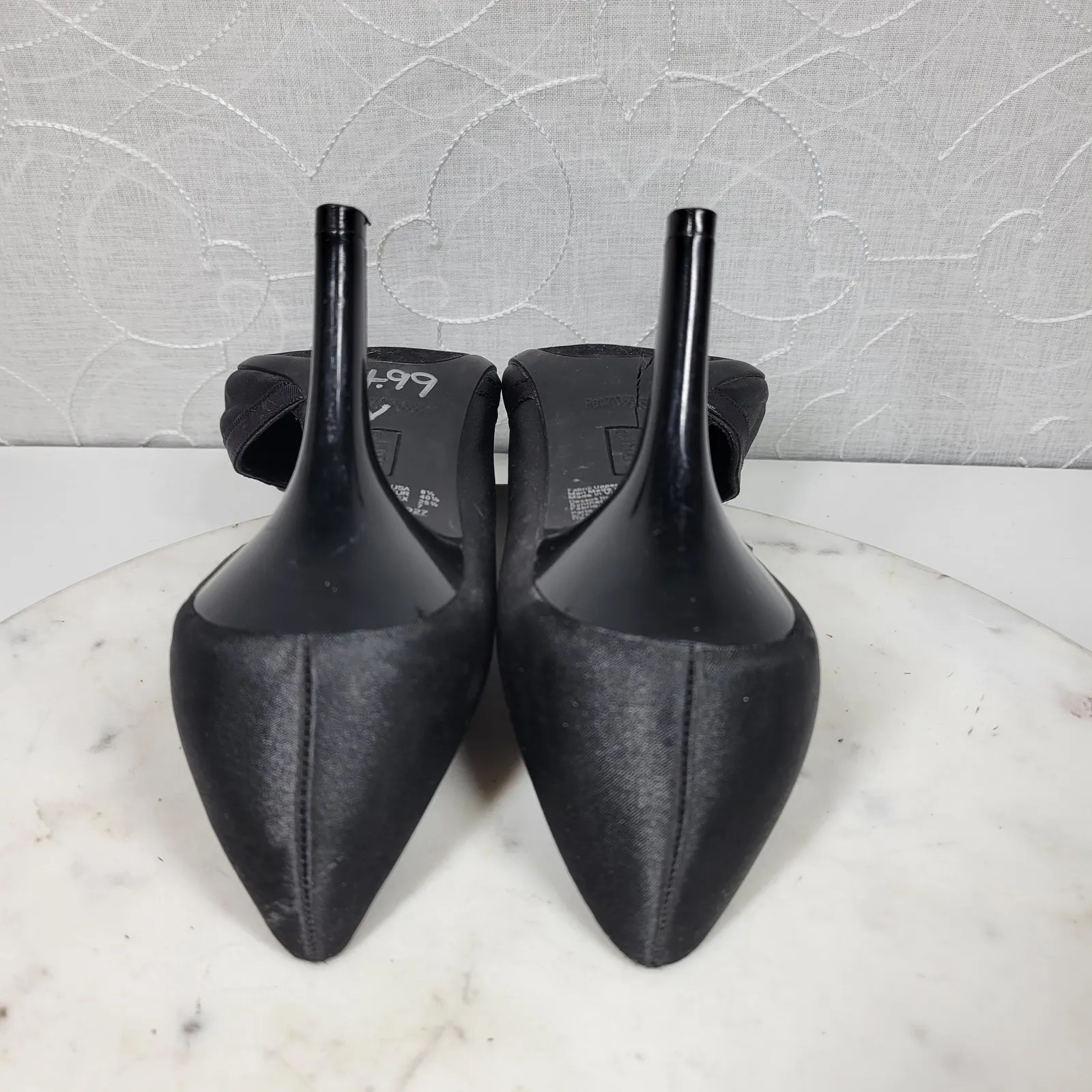 Fioni Dress Pumps Womens‎ 8.5 Black Satin Rose Stiletto High Heels Formal - Image 8