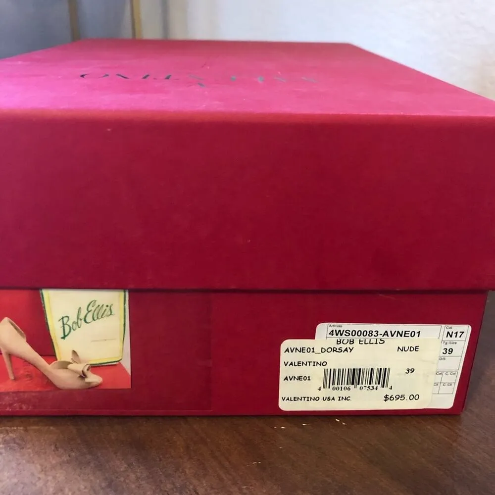 Valentino Nude Patent Leather Dorsay Bow Pump Heels Size 8.5 Tan - Image 16