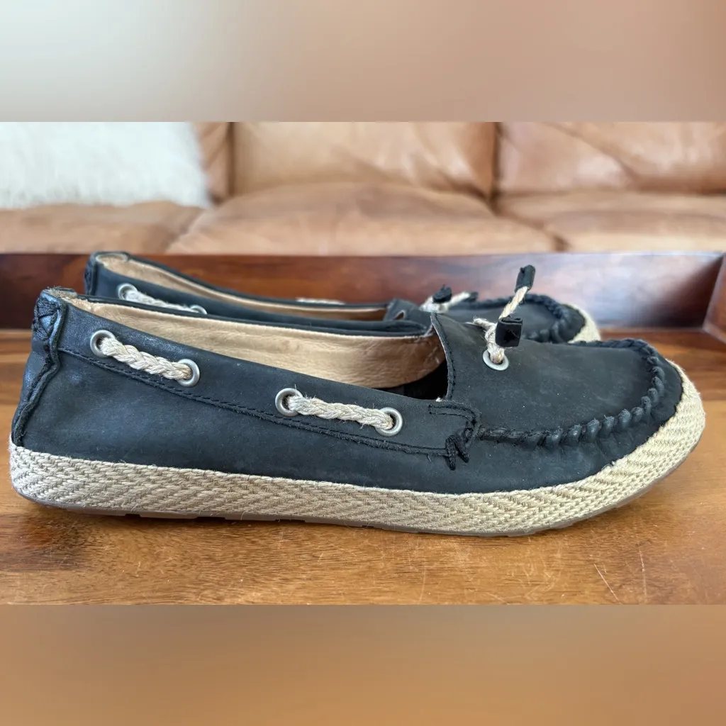 UGG Chivon Leather Moccasin Navy Nubuck Jute Wrapped Sole - Image 2