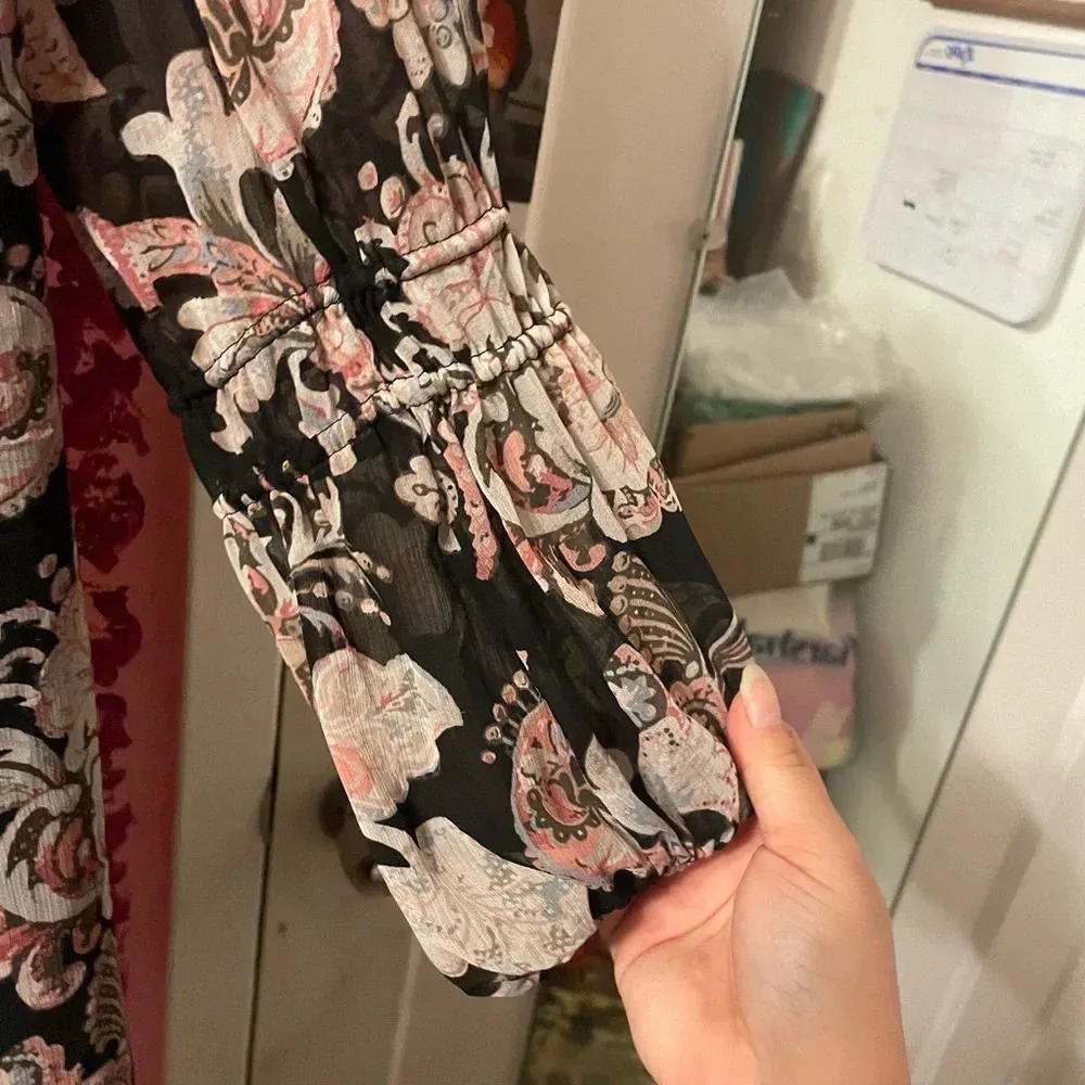 LOFT FLORAL BOHO LONG SLEEVE SHIFT DRESS - Image 4