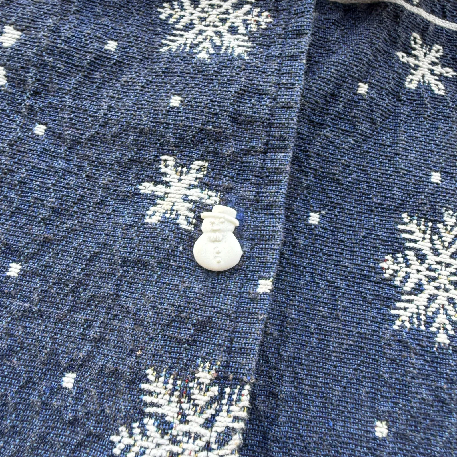 Vintage 90s Dressbarn Tapestry Woven Snowman Snow Rustic Christmas Vest 14/16 Blue - Image 2