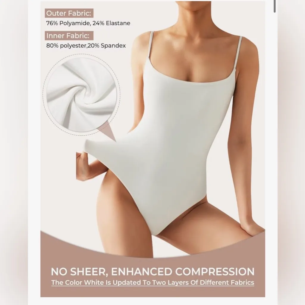 NEW SUUKSESS Sexy Square Neck Thong Bodysuit Backless Cami Bodysuit Top M White Size M - Image 2