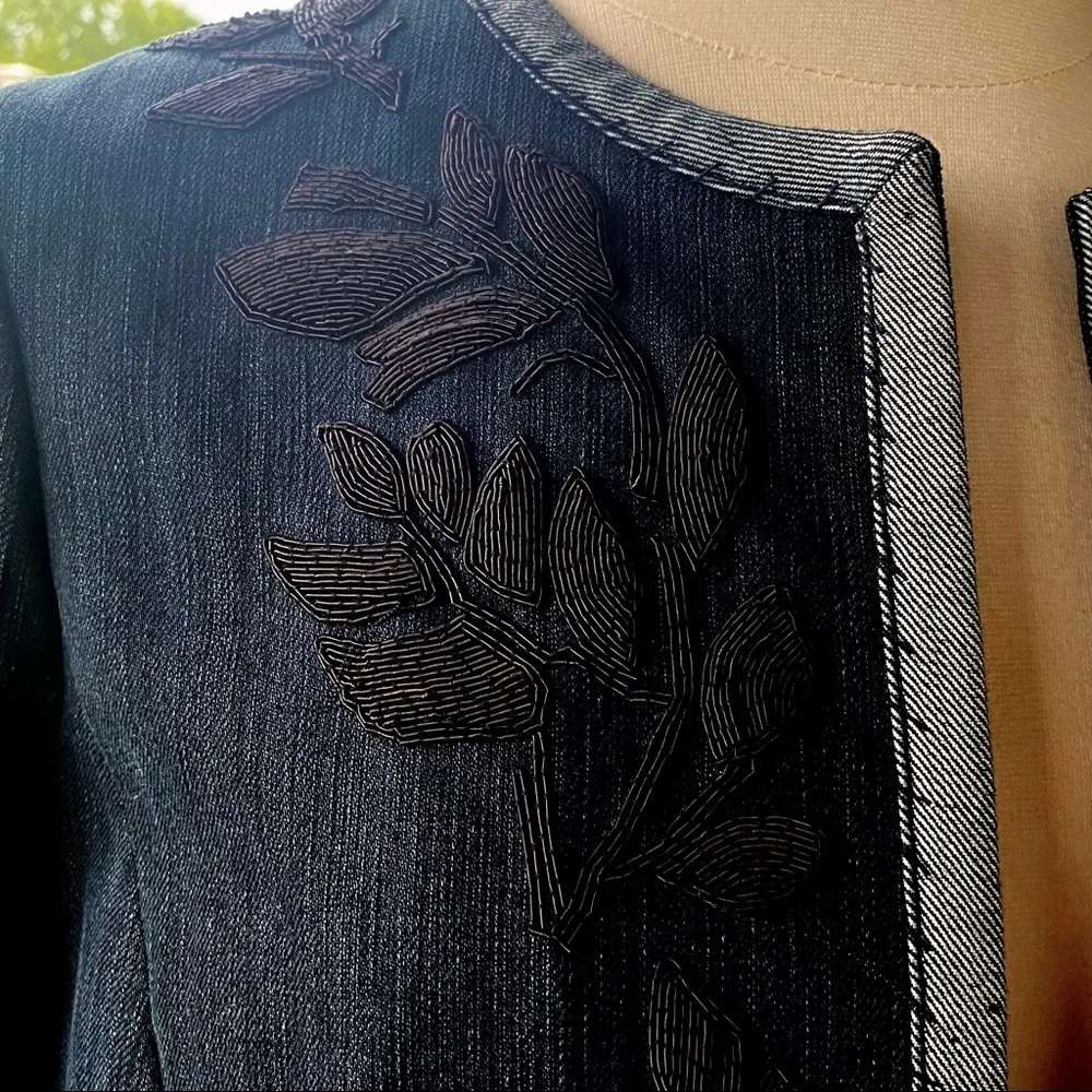 Worth Embroidered Floral Petite Denim Jacket Blue Size 12P - Image 13