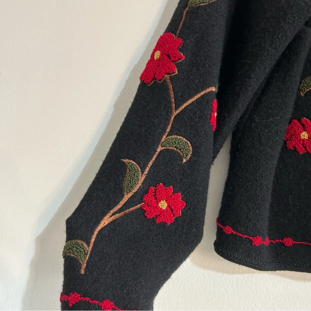 Tally Ho Wool Knit Zip Up Floral Embossed Cardigan Sweater Size Large Black - Image 2