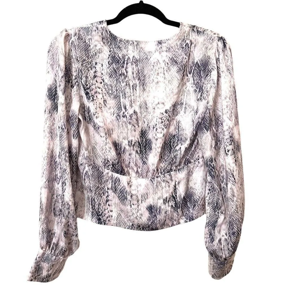 PLUSH Snake Print Satin‎ Blouse Sz S Purple - Image 3