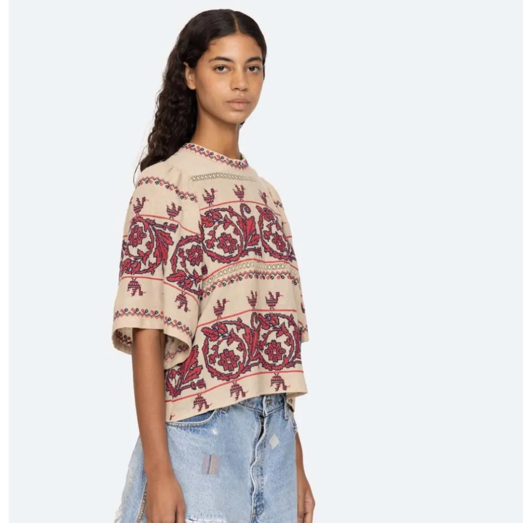 NWT Sea New York Beena Embroidered Blouse Top Taupe S Tan - Image 4