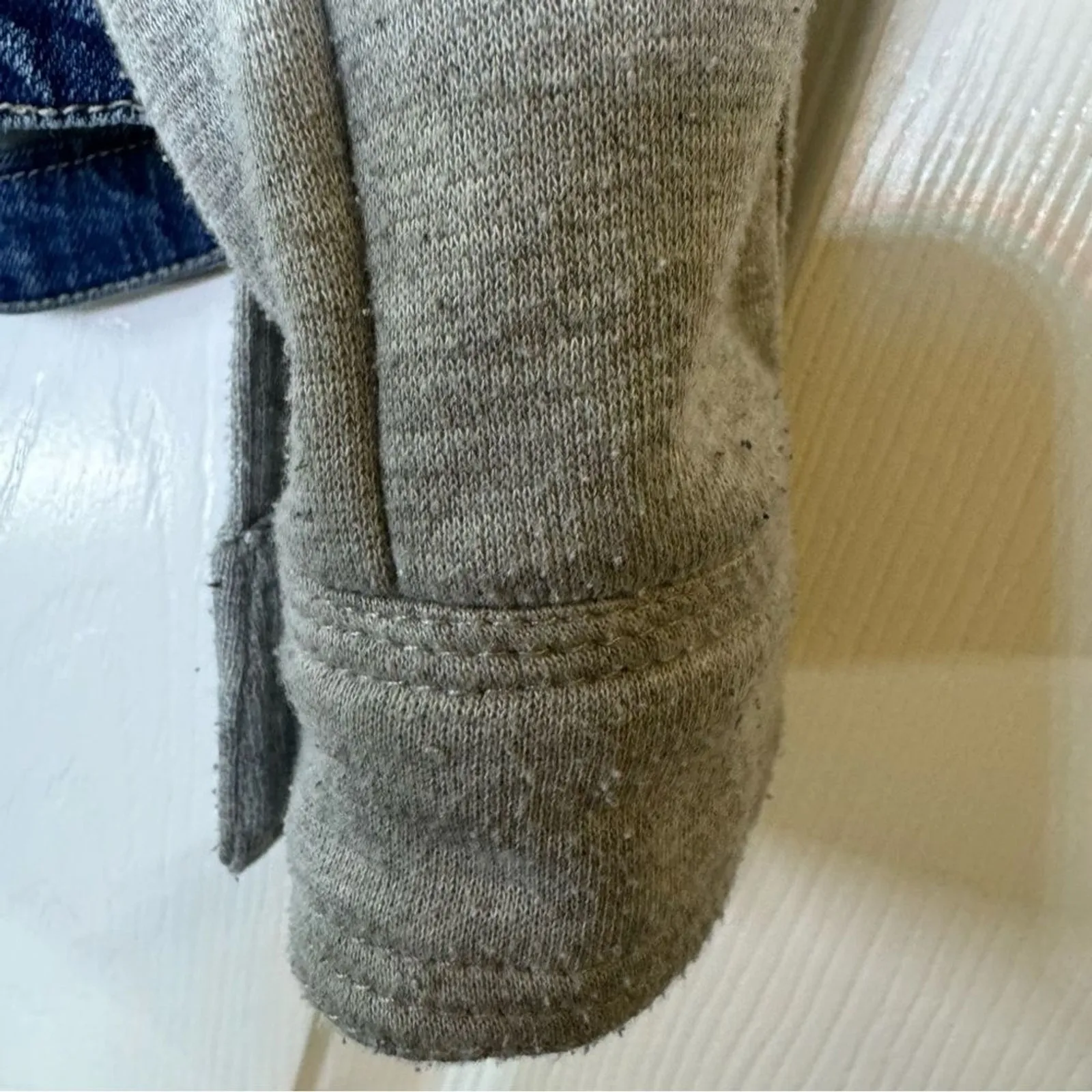 Live a Little Women's Denim Jacket Hooded Jean Jacket Gray Sweatshirt Sleeves L - Image 9