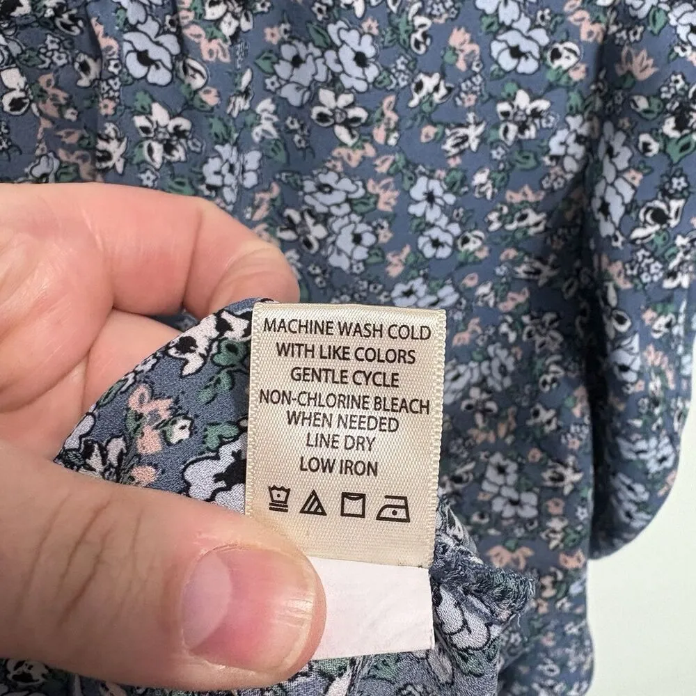 Max Studio Blue Floral Print Crepe Ruched Sleeve Blouse Lightweight 2X Cottage - Image 6