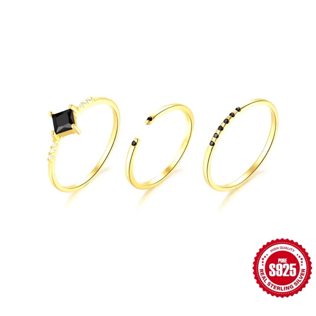 NEW Women's Dainty 14k Gold‎ Plated S925 Black Melee Diamond Ring Size 6 - Image 7