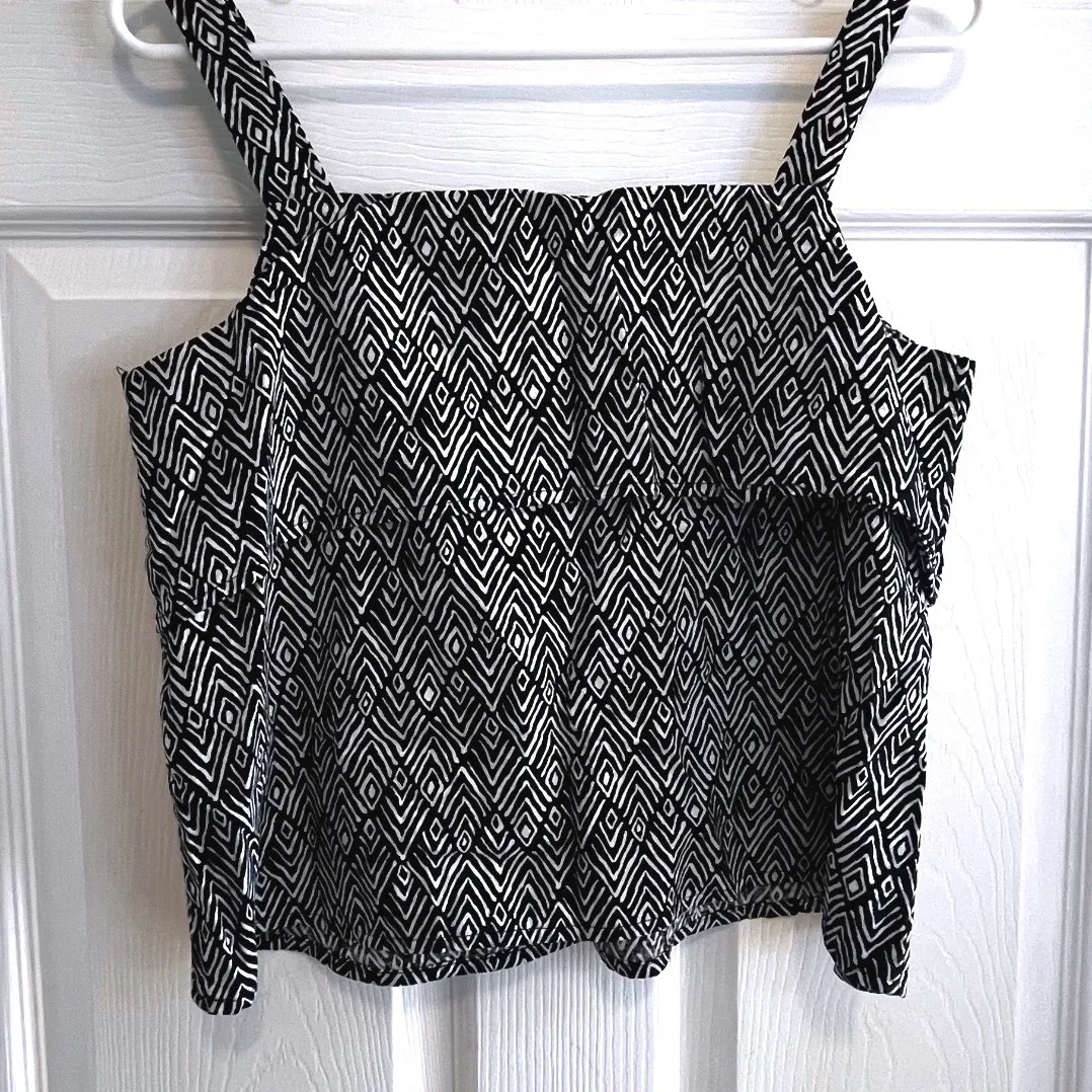 Maison Jules Geometric Print Tank Top Womens Medium Black White Linen Blend - Image 7