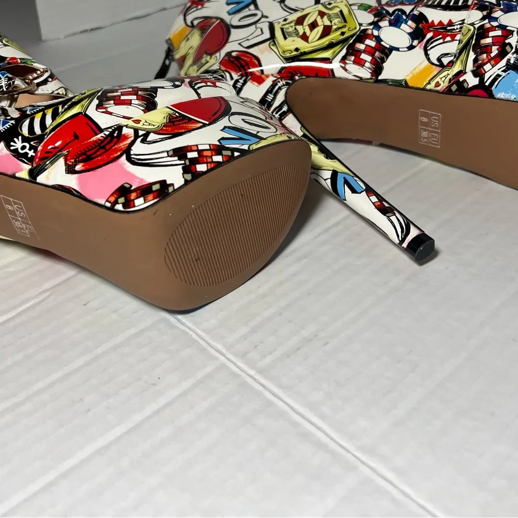 Platforms Colorful Graphic Women's Heels Red Size 8 - Image 5