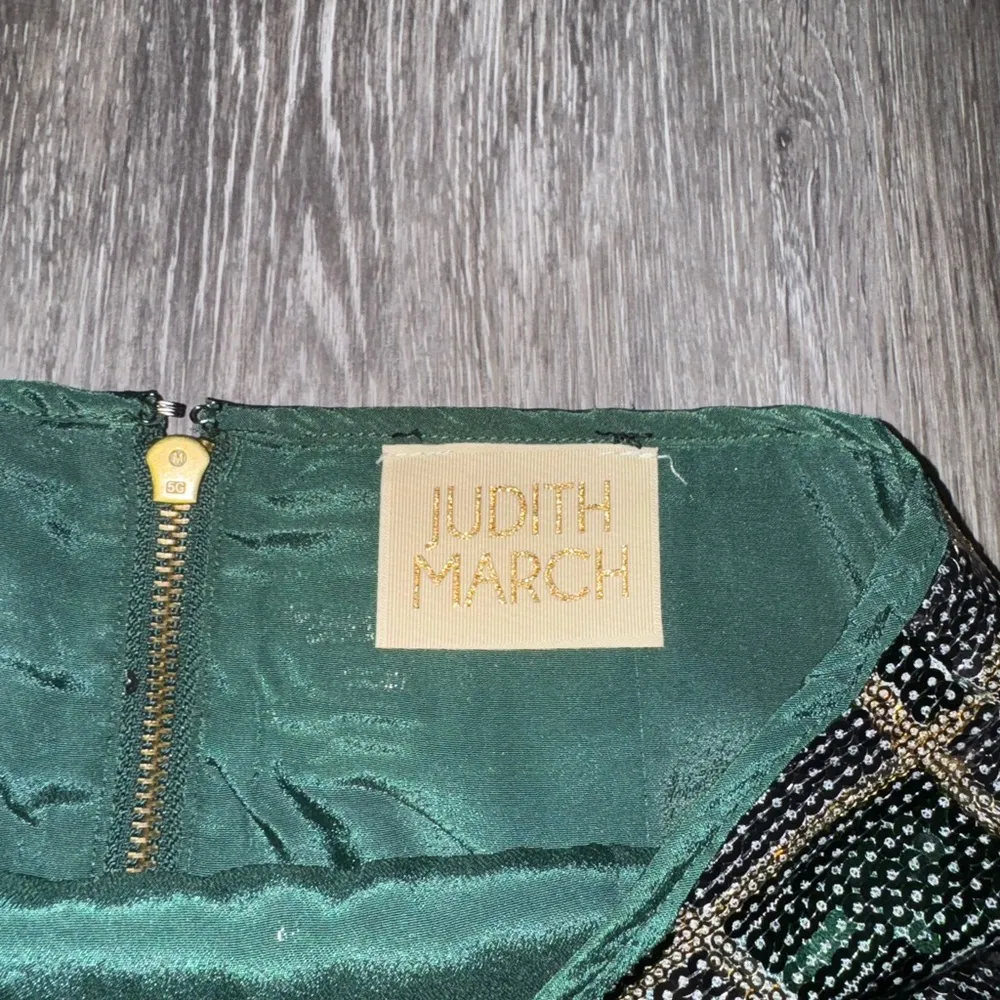 Judith March Green & Silver Checked Print Sequined Mini Skirt - Size S - Image 2