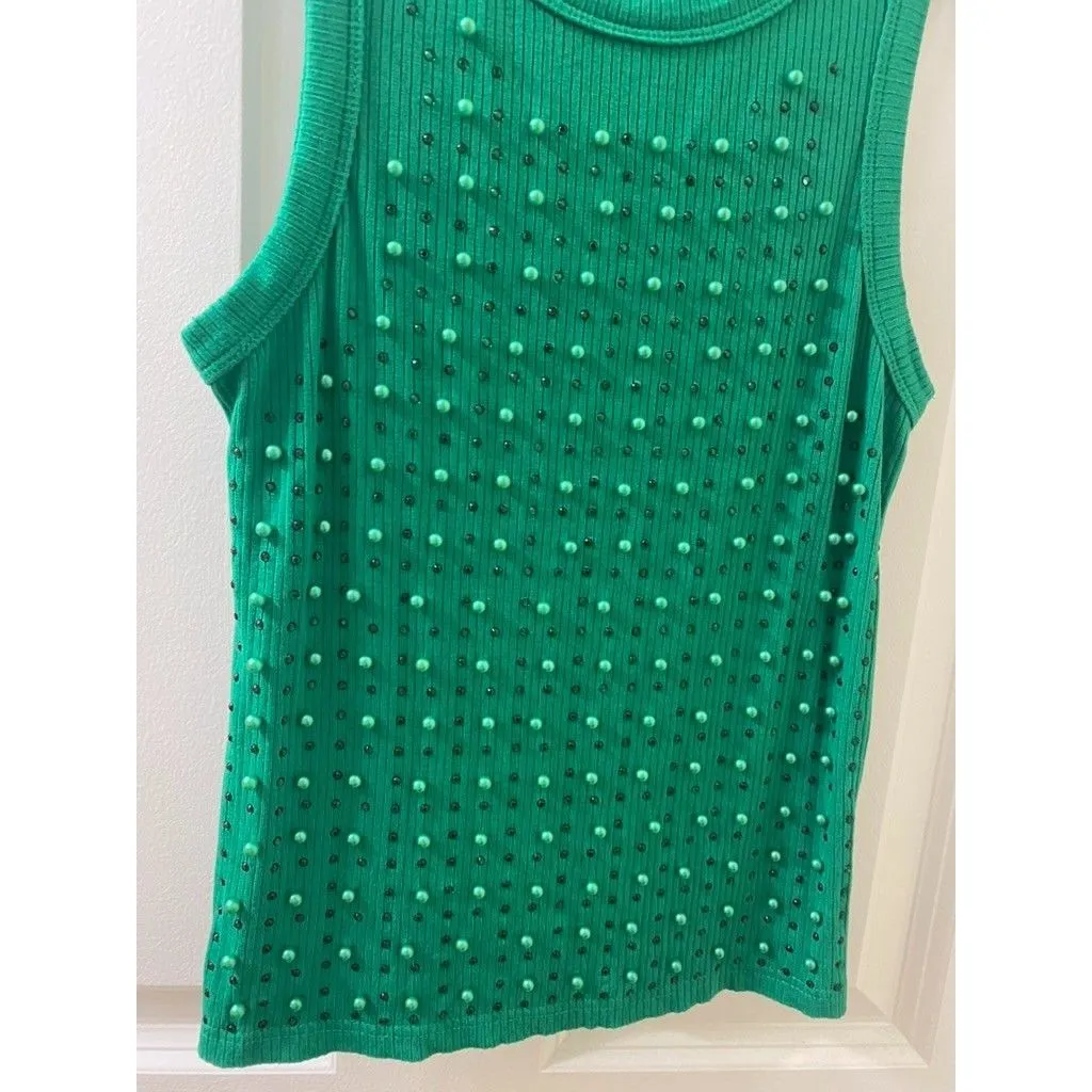 White Birch green Sleeveless Tank Top Crew Neckline Fitted Women’s Size small - Image 7
