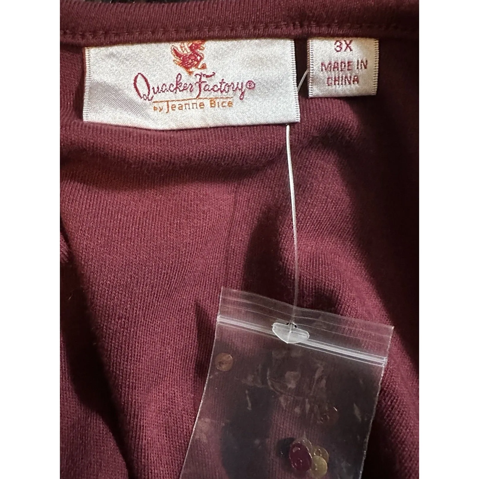 Quacker Factory Plus Maroon Crew Neck Sequin Detail Pocket Short Sleeve Top 3X Red - Image 5
